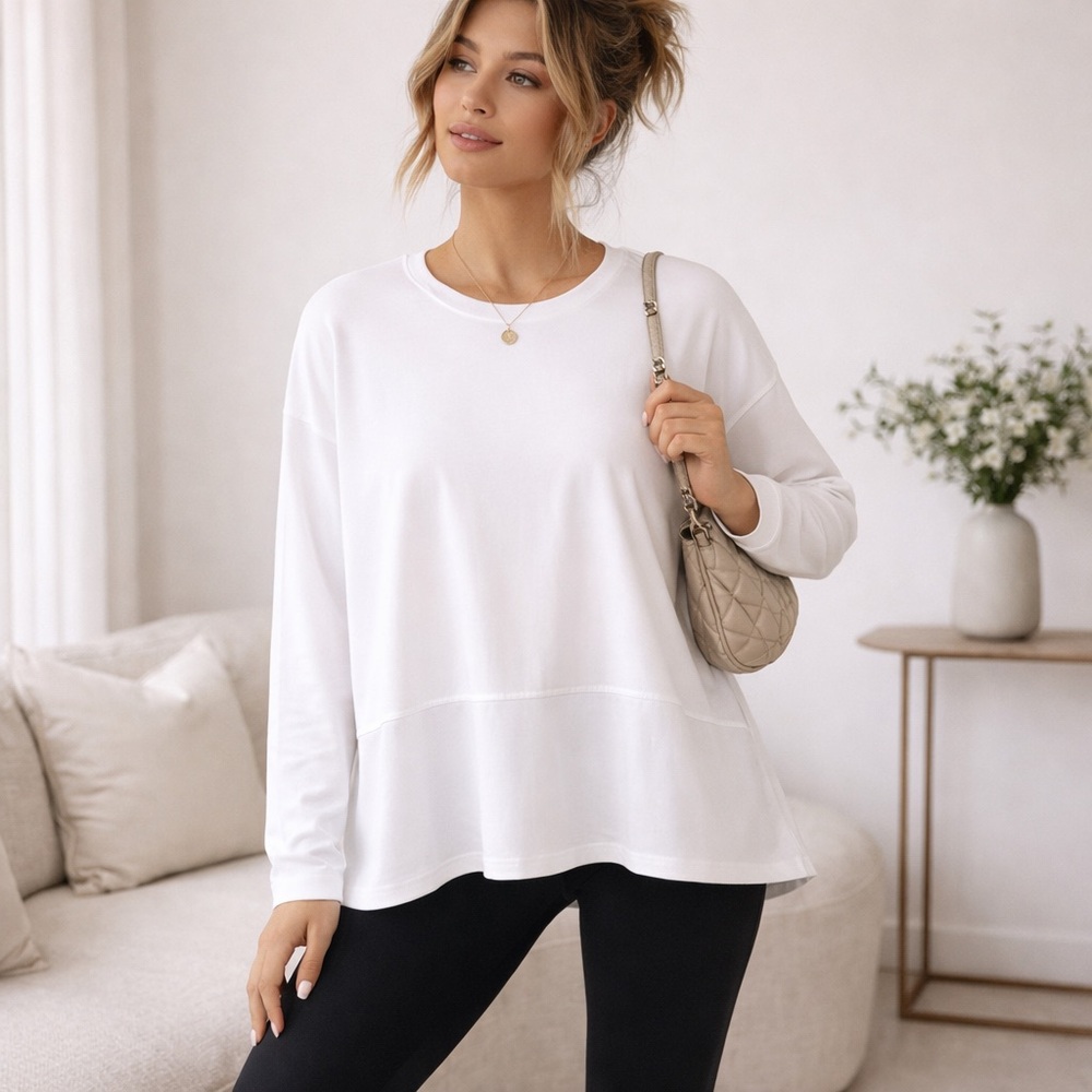 Lululemon Ease of Mind Long Sleeve Tunic White Peplum Ruffle Hem Athleisure Top